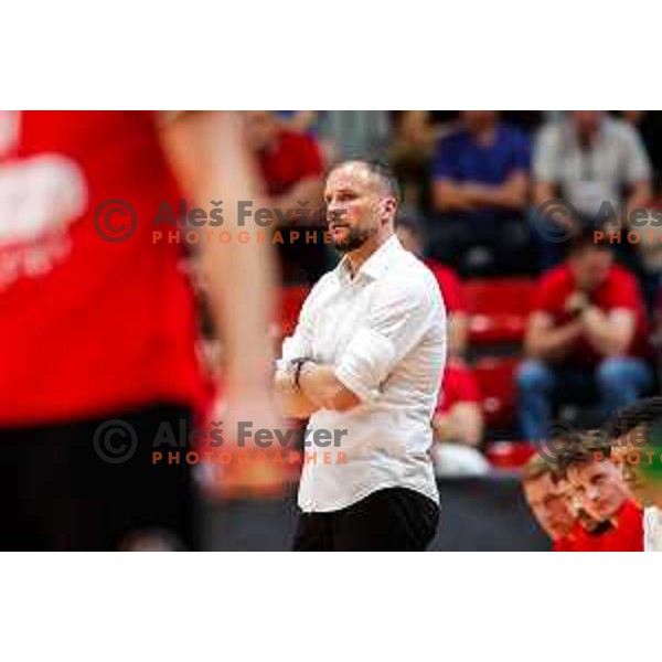 in action during first match of the Final of 1.NLB League 2024/2025 between RD LL Grosist Slovan and RK Gorenje Velenje in Kodeljevo Hall in Ljubljana, Slovenia on May 31, 2025