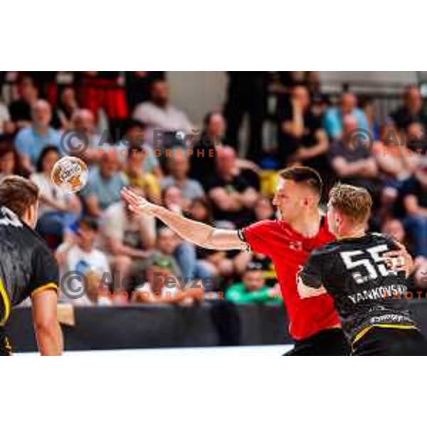 in action during first match of the Final of 1.NLB League 2024/2025 between RD LL Grosist Slovan and RK Gorenje Velenje in Kodeljevo Hall in Ljubljana, Slovenia on May 31, 2025