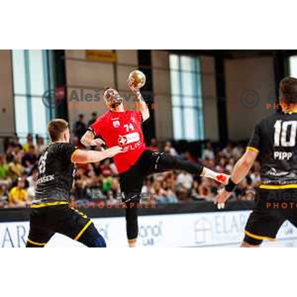 in action during first match of the Final of 1.NLB League 2024/2025 between RD LL Grosist Slovan and RK Gorenje Velenje in Kodeljevo Hall in Ljubljana, Slovenia on May 31, 2025