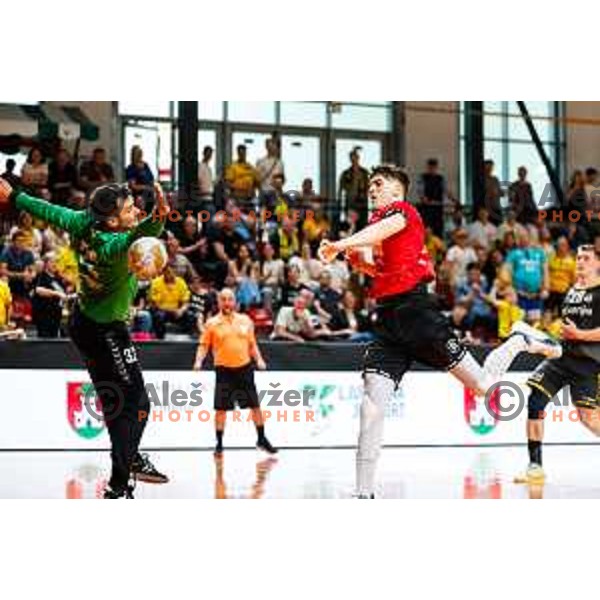 in action during first match of the Final of 1.NLB League 2024/2025 between RD LL Grosist Slovan and RK Gorenje Velenje in Kodeljevo Hall in Ljubljana, Slovenia on May 31, 2025