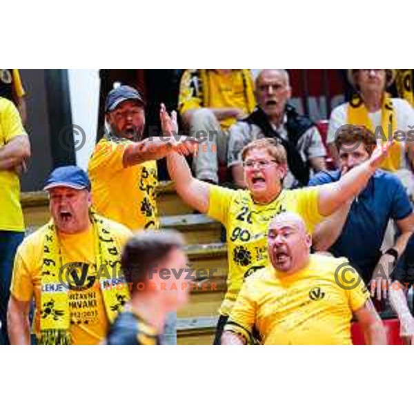 in action during first match of the Final of 1.NLB League 2024/2025 between RD LL Grosist Slovan and RK Gorenje Velenje in Kodeljevo Hall in Ljubljana, Slovenia on May 31, 2025