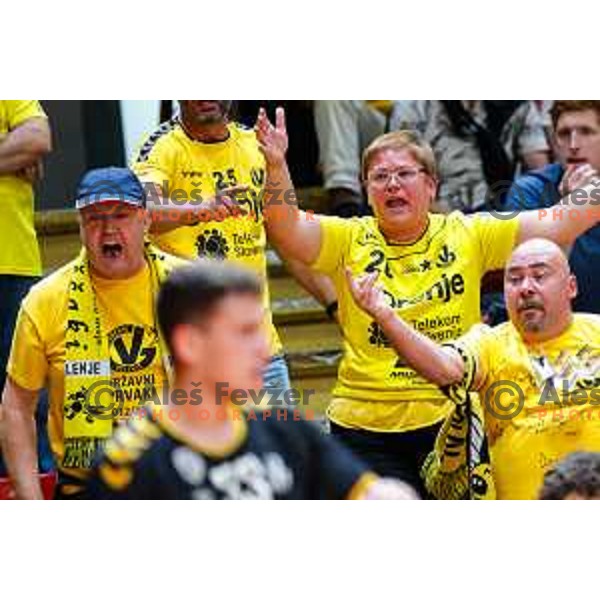 in action during first match of the Final of 1.NLB League 2024/2025 between RD LL Grosist Slovan and RK Gorenje Velenje in Kodeljevo Hall in Ljubljana, Slovenia on May 31, 2025