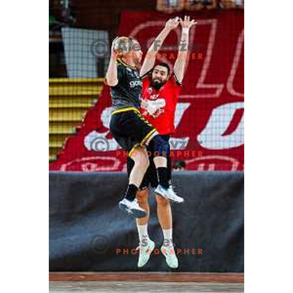 in action during first match of the Final of 1.NLB League 2024/2025 between RD LL Grosist Slovan and RK Gorenje Velenje in Kodeljevo Hall in Ljubljana, Slovenia on May 31, 2025