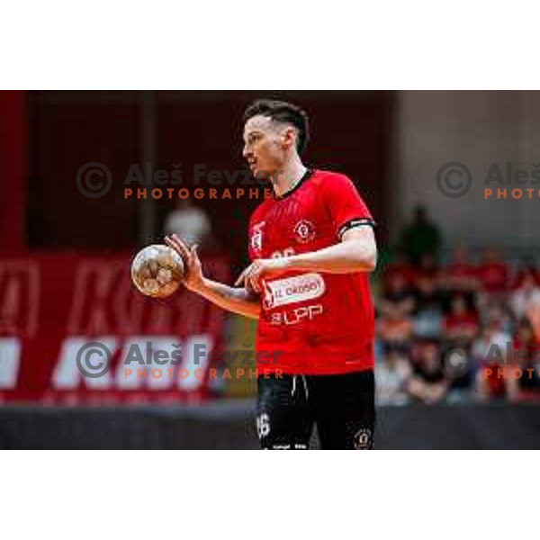 in action during first match of the Final of 1.NLB League 2024/2025 between RD LL Grosist Slovan and RK Gorenje Velenje in Kodeljevo Hall in Ljubljana, Slovenia on May 31, 2025