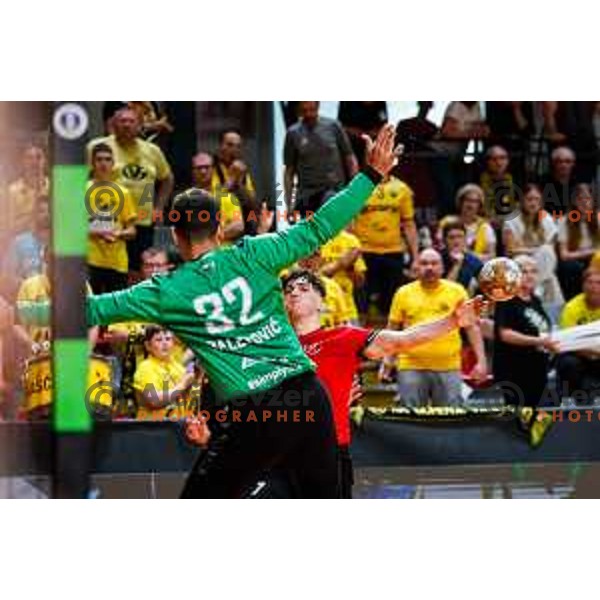 in action during first match of the Final of 1.NLB League 2024/2025 between RD LL Grosist Slovan and RK Gorenje Velenje in Kodeljevo Hall in Ljubljana, Slovenia on May 31, 2025