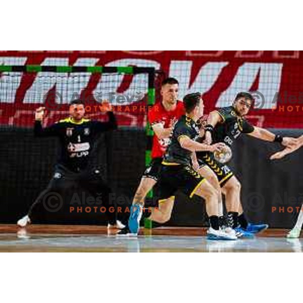 in action during first match of the Final of 1.NLB League 2024/2025 between RD LL Grosist Slovan and RK Gorenje Velenje in Kodeljevo Hall in Ljubljana, Slovenia on May 31, 2025