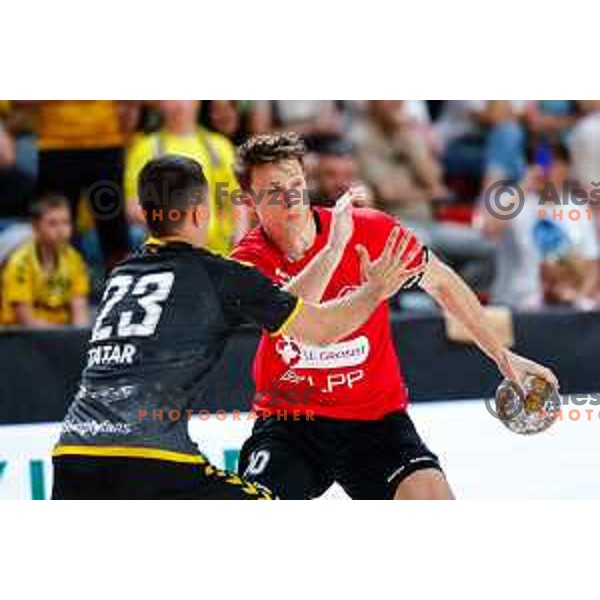 in action during first match of the Final of 1.NLB League 2024/2025 between RD LL Grosist Slovan and RK Gorenje Velenje in Kodeljevo Hall in Ljubljana, Slovenia on May 31, 2025