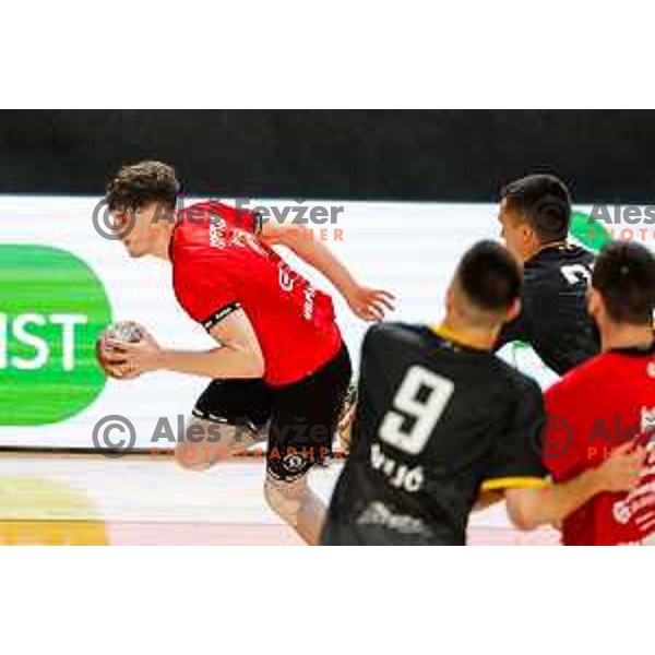 in action during first match of the Final of 1.NLB League 2024/2025 between RD LL Grosist Slovan and RK Gorenje Velenje in Kodeljevo Hall in Ljubljana, Slovenia on May 31, 2025