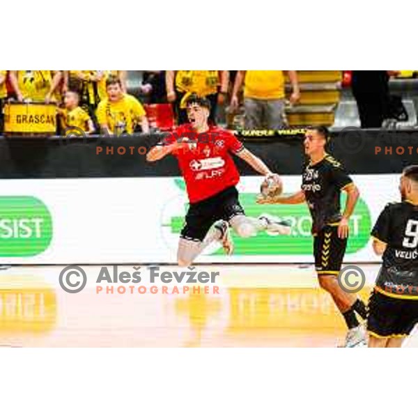 in action during first match of the Final of 1.NLB League 2024/2025 between RD LL Grosist Slovan and RK Gorenje Velenje in Kodeljevo Hall in Ljubljana, Slovenia on May 31, 2025