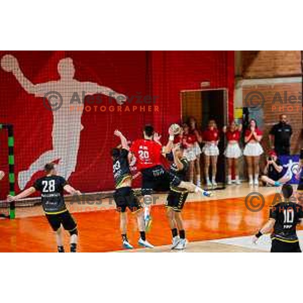 in action during first match of the Final of 1.NLB League 2024/2025 between RD LL Grosist Slovan and RK Gorenje Velenje in Kodeljevo Hall in Ljubljana, Slovenia on May 31, 2025