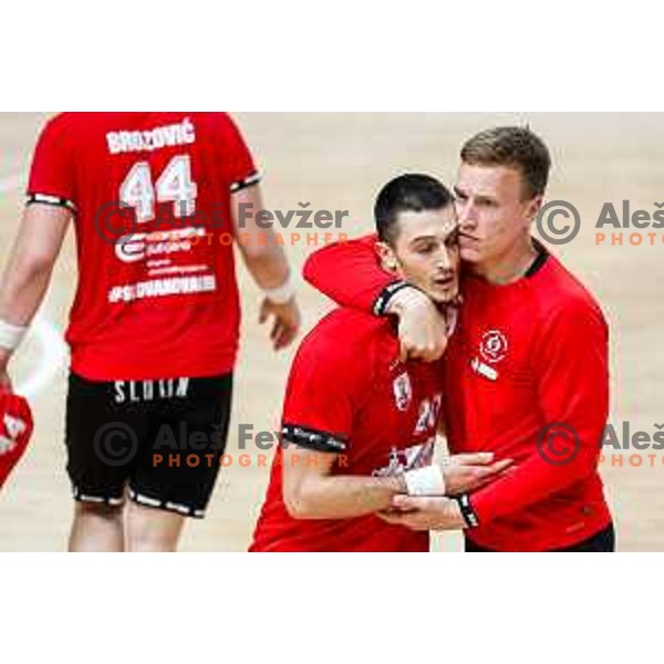 in action during first match of the Final of 1.NLB League 2024/2025 between RD LL Grosist Slovan and RK Gorenje Velenje in Kodeljevo Hall in Ljubljana, Slovenia on May 31, 2025