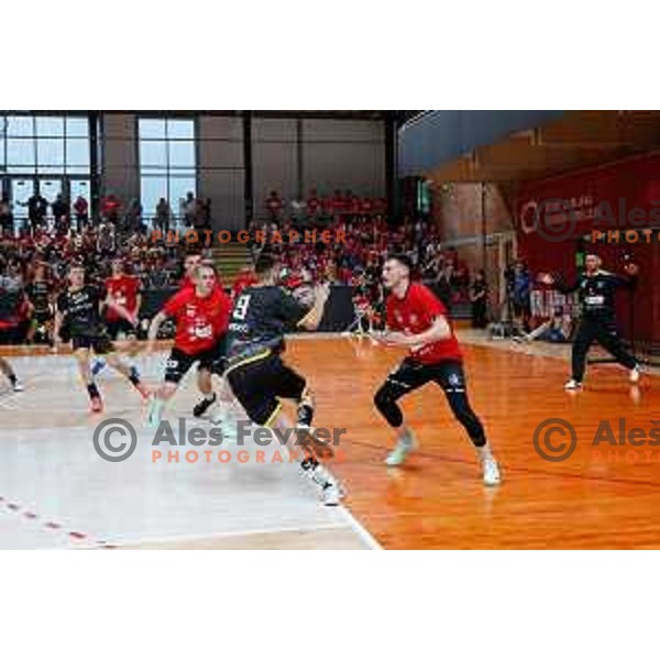 in action during first match of the Final of 1.NLB League 2024/2025 between RD LL Grosist Slovan and RK Gorenje Velenje in Kodeljevo Hall in Ljubljana, Slovenia on May 31, 2025