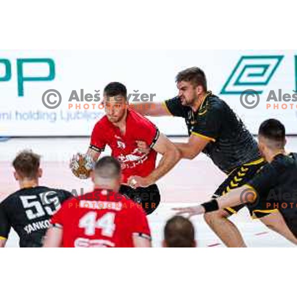 in action during first match of the Final of 1.NLB League 2024/2025 between RD LL Grosist Slovan and RK Gorenje Velenje in Kodeljevo Hall in Ljubljana, Slovenia on May 31, 2025