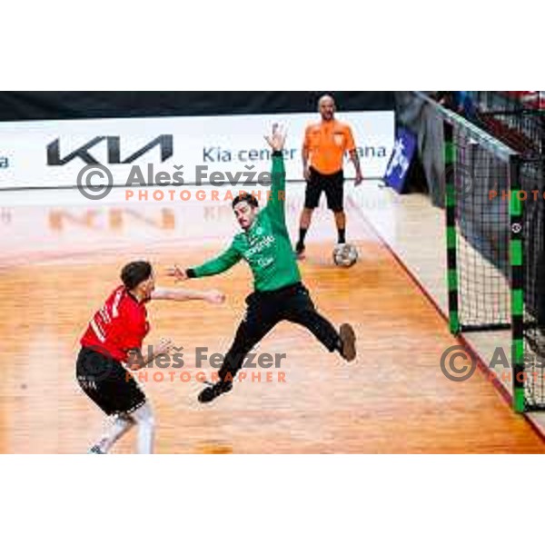 in action during first match of the Final of 1.NLB League 2024/2025 between RD LL Grosist Slovan and RK Gorenje Velenje in Kodeljevo Hall in Ljubljana, Slovenia on May 31, 2025