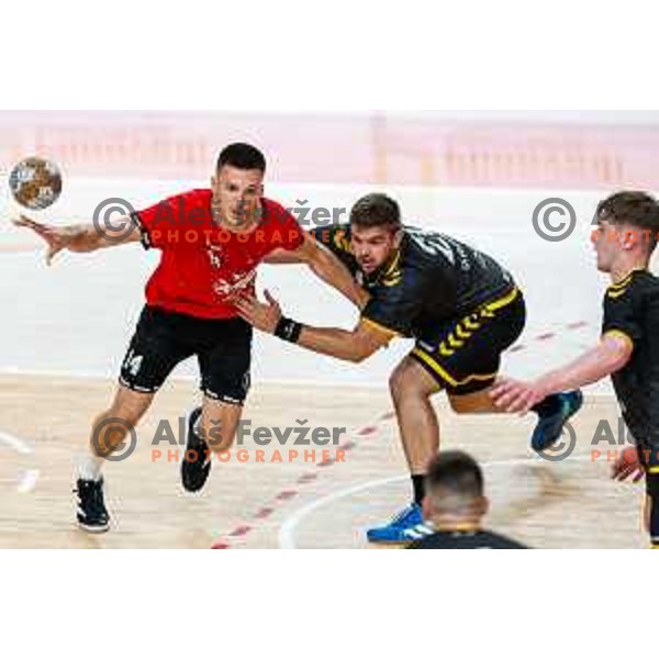 in action during first match of the Final of 1.NLB League 2024/2025 between RD LL Grosist Slovan and RK Gorenje Velenje in Kodeljevo Hall in Ljubljana, Slovenia on May 31, 2025