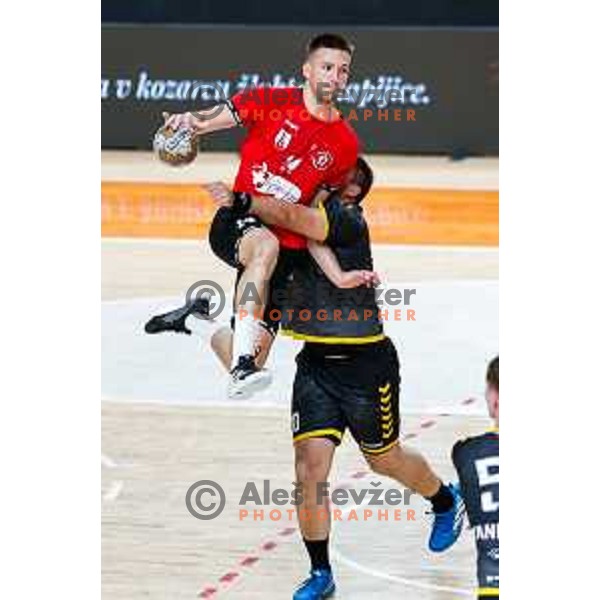 in action during first match of the Final of 1.NLB League 2024/2025 between RD LL Grosist Slovan and RK Gorenje Velenje in Kodeljevo Hall in Ljubljana, Slovenia on May 31, 2025