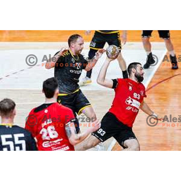 in action during first match of the Final of 1.NLB League 2024/2025 between RD LL Grosist Slovan and RK Gorenje Velenje in Kodeljevo Hall in Ljubljana, Slovenia on May 31, 2025