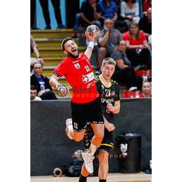 in action during first match of the Final of 1.NLB League 2024/2025 between RD LL Grosist Slovan and RK Gorenje Velenje in Kodeljevo Hall in Ljubljana, Slovenia on May 31, 2025