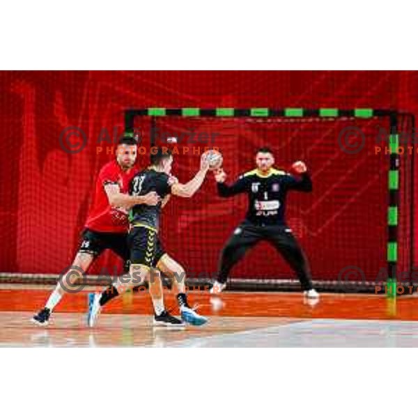 in action during first match of the Final of 1.NLB League 2024/2025 between RD LL Grosist Slovan and RK Gorenje Velenje in Kodeljevo Hall in Ljubljana, Slovenia on May 31, 2025