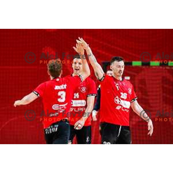 in action during first match of the Final of 1.NLB League 2024/2025 between RD LL Grosist Slovan and RK Gorenje Velenje in Kodeljevo Hall in Ljubljana, Slovenia on May 31, 2025