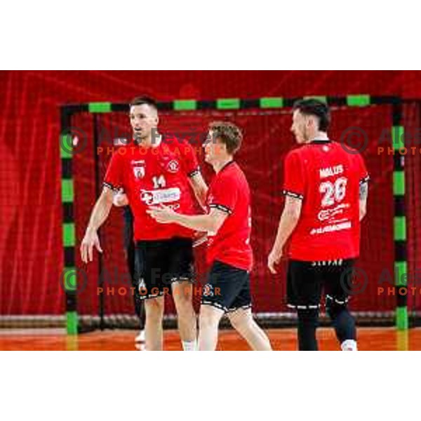 in action during first match of the Final of 1.NLB League 2024/2025 between RD LL Grosist Slovan and RK Gorenje Velenje in Kodeljevo Hall in Ljubljana, Slovenia on May 31, 2025