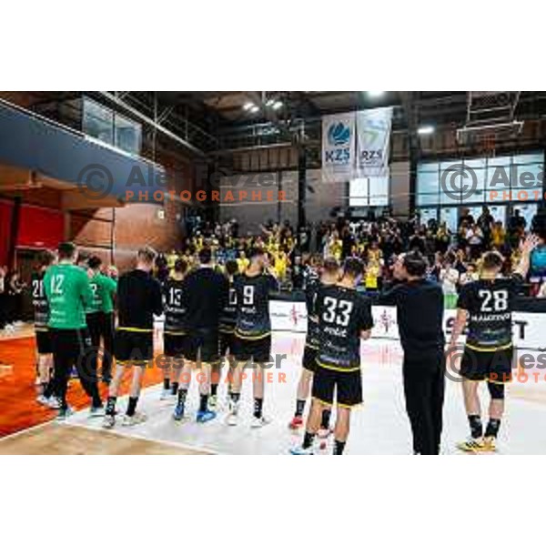in action during first match of the Final of 1.NLB League 2024/2025 between RD LL Grosist Slovan and RK Gorenje Velenje in Kodeljevo Hall in Ljubljana, Slovenia on May 31, 2025