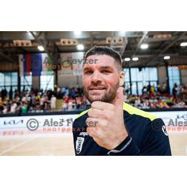 in action during first match of the Final of 1.NLB League 2024/2025 between RD LL Grosist Slovan and RK Gorenje Velenje in Kodeljevo Hall in Ljubljana, Slovenia on May 31, 2025