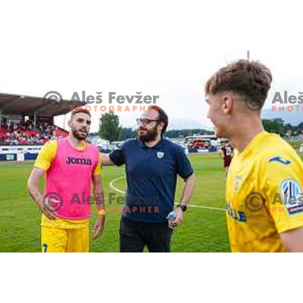 Players of Domzale celebrate victory in the second match of Qualifications for Prva liga Telemach 2025/2026 between Triglav and Domzale in Kranj, Slovenia on June 1, 2025