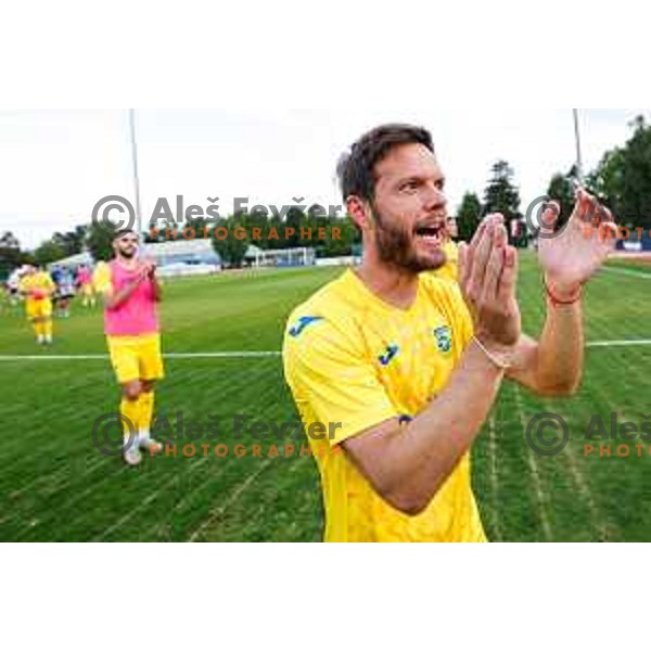 Dejan Lazarevic of Domzale celebrates victory in the second match of Qualifications for Prva liga Telemach 2025/2026 between Triglav and Domzale in Kranj, Slovenia on June 1, 2025