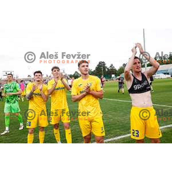 Players of Domzale celebrate victory in the second match of Qualifications for Prva liga Telemach 2025/2026 between Triglav and Domzale in Kranj, Slovenia on June 1, 2025
