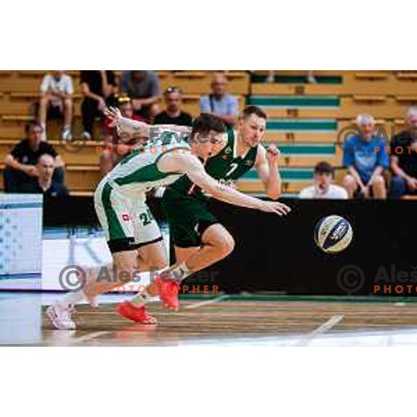 Zak Smrekar and Gregor Glas in action during first match of the Finals of OTP Bank League 2024/2025 between Krka and Cedevita Olimpija in Novo Mesto, Slovenia on June 3, 2025