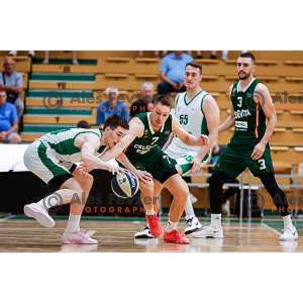 Zak Smrekar and Gregor Glas in action during first match of the Finals of OTP Bank League 2024/2025 between Krka and Cedevita Olimpija in Novo Mesto, Slovenia on June 3, 2025