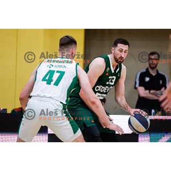 Danilo Tasic in action during first match of the Finals of OTP Bank League 2024/2025 between Krka and Cedevita Olimpija in Novo Mesto, Slovenia on June 3, 2025