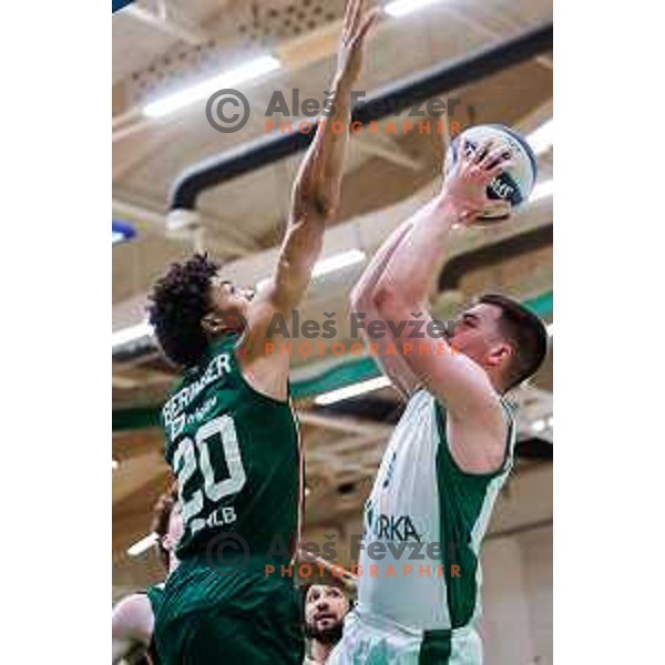 Joan Beringer in action during first match of the Finals of OTP Bank League 2024/2025 between Krka and Cedevita Olimpija in Novo Mesto, Slovenia on June 3, 2025
