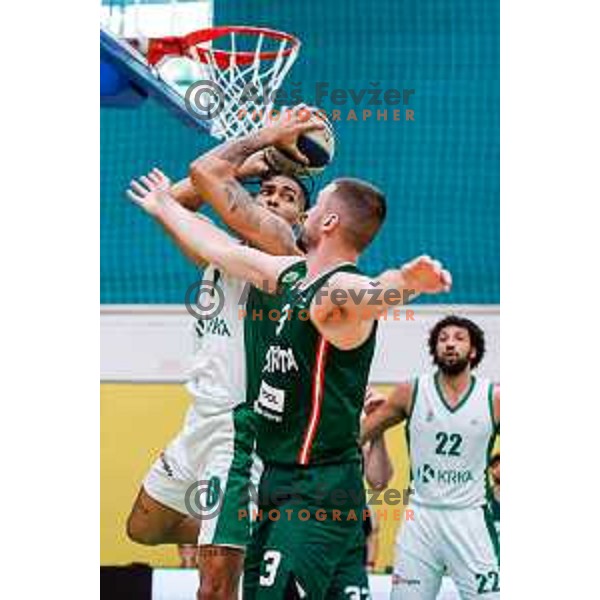 in action during first match of the Finals of OTP Bank League 2024/2025 between Krka and Cedevita Olimpija in Novo Mesto, Slovenia on June 3, 2025