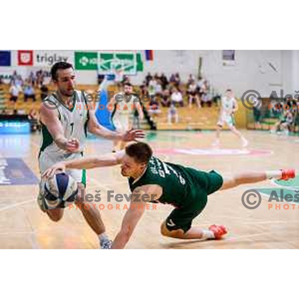 Gregor Glas in action during first match of the Finals of OTP Bank League 2024/2025 between Krka and Cedevita Olimpija in Novo Mesto, Slovenia on June 3, 2025