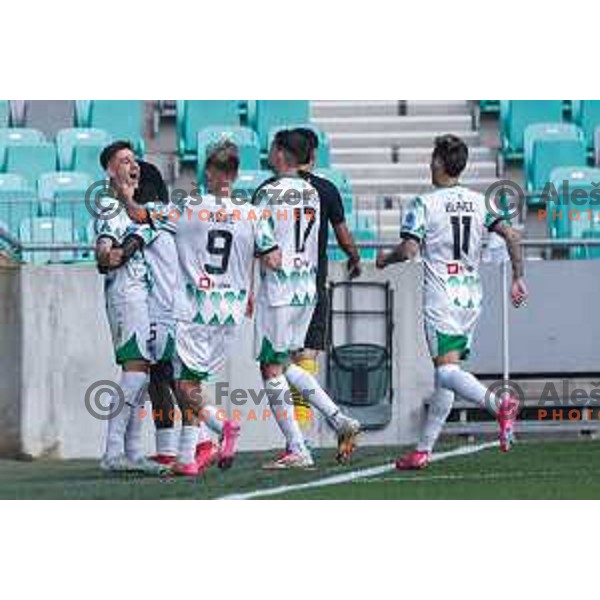 Marcel Ratnik celebrates a goal during Prva liga Telemach 2024/2025 football match between Olimpija and Kalcer Radomlje in Ljubljana, Slovenia on May 17, 2025