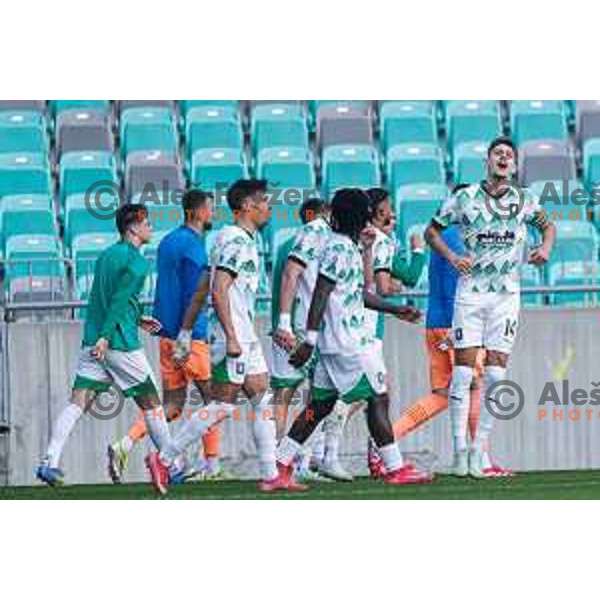 Marcel Ratnik celebrates a goal during Prva liga Telemach 2024/2025 football match between Olimpija and Kalcer Radomlje in Ljubljana, Slovenia on May 17, 2025