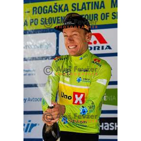 Anders Halland Johannessen in green jersey as overall leader after Stage 4 of 31.Tour of Slovenia between Maribor and Golte on June 7, 2025