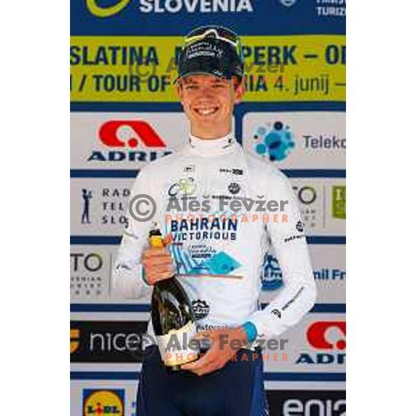 Jakob Omrzel, best young raider in white jersey after the finish of Stage 4 of 31.Tour of Slovenia between Maribor and Golte on June 7, 2025