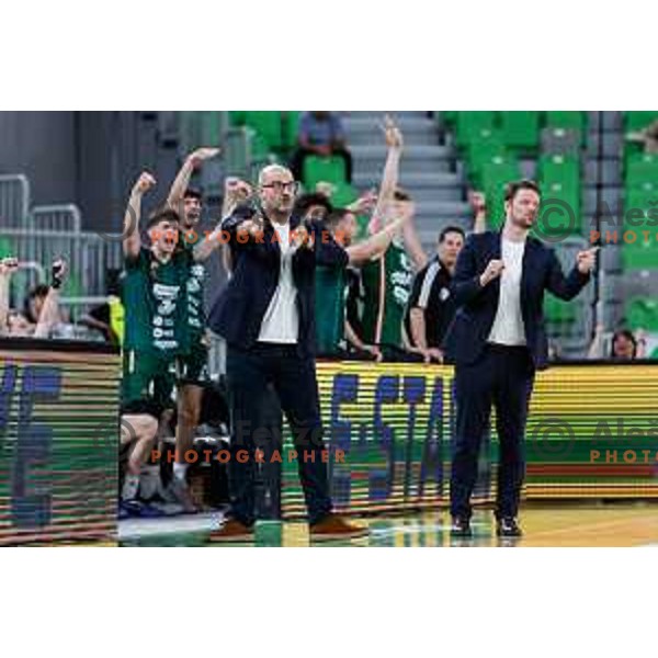 in action during fourth match of the Finals of OTP Bank League 2024/2025 between Cedevita Olimpija and Krka in SRC Stozice, Ljubljana, Slovenia on June 9, 2025