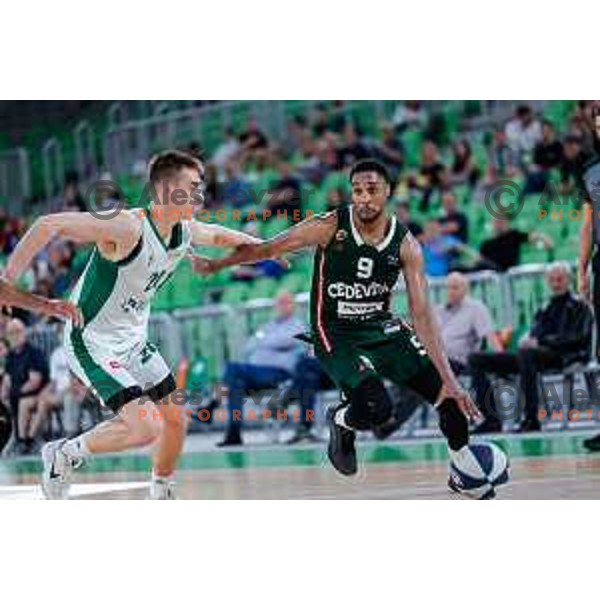 Brynton Lemar in action during fourth match of the Finals of OTP Bank League 2024/2025 between Cedevita Olimpija and Krka in SRC Stozice, Ljubljana, Slovenia on June 9, 2025