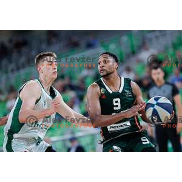Brynton Lemar in action during fourth match of the Finals of OTP Bank League 2024/2025 between Cedevita Olimpija and Krka in SRC Stozice, Ljubljana, Slovenia on June 9, 2025
