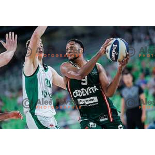 Brynton Lemar in action during fourth match of the Finals of OTP Bank League 2024/2025 between Cedevita Olimpija and Krka in SRC Stozice, Ljubljana, Slovenia on June 9, 2025
