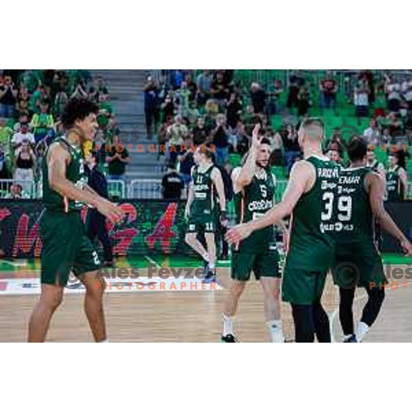 in action during fourth match of the Finals of OTP Bank League 2024/2025 between Cedevita Olimpija and Krka in SRC Stozice, Ljubljana, Slovenia on June 9, 2025