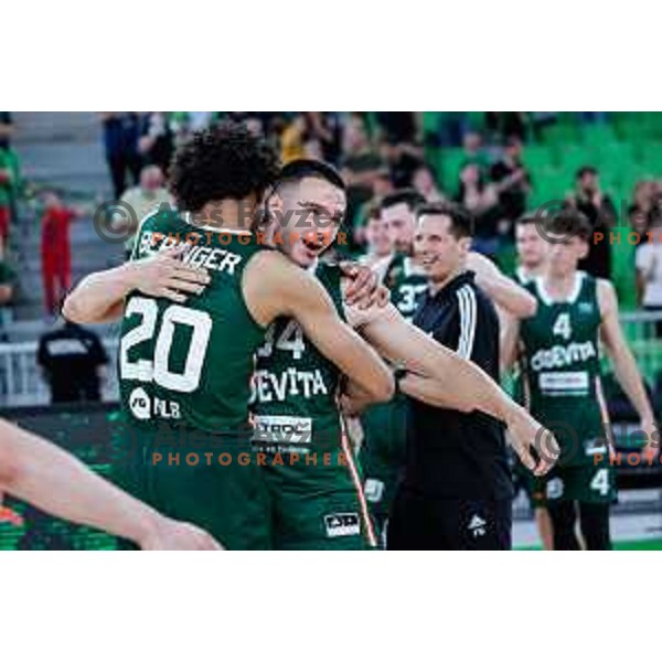 in action during fourth match of the Finals of OTP Bank League 2024/2025 between Cedevita Olimpija and Krka in SRC Stozice, Ljubljana, Slovenia on June 9, 2025