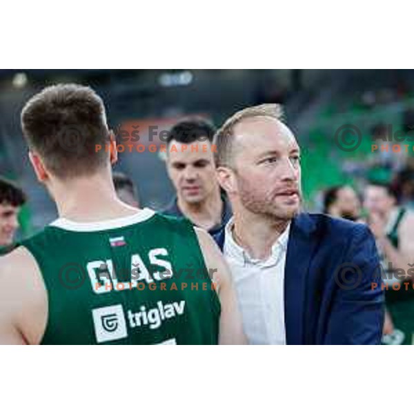 Dejan Jakara in action during fourth match of the Finals of OTP Bank League 2024/2025 between Cedevita Olimpija and Krka in SRC Stozice, Ljubljana, Slovenia on June 9, 2025