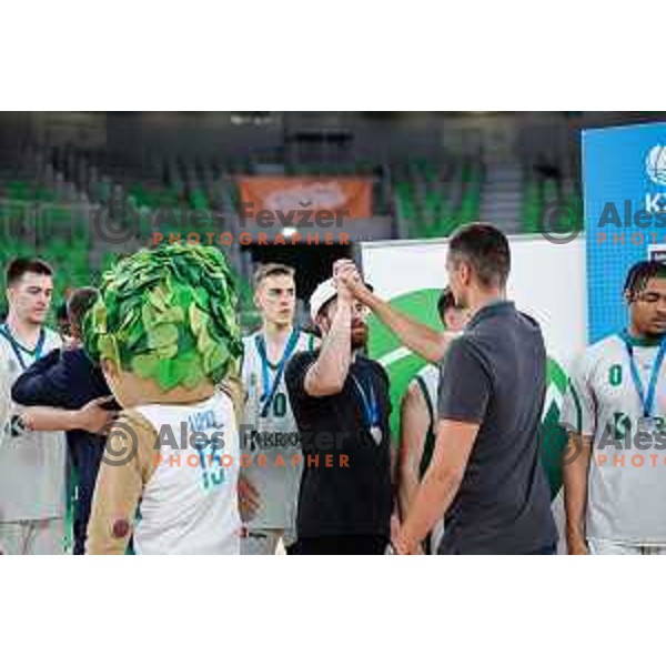 in action during fourth match of the Finals of OTP Bank League 2024/2025 between Cedevita Olimpija and Krka in SRC Stozice, Ljubljana, Slovenia on June 9, 2025