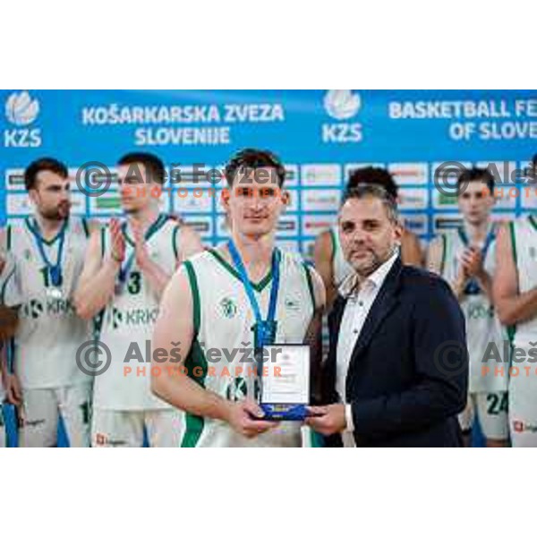 Jan Span and Ales Kriznar after the fourth match of the Finals of OTP Bank League 2024/2025 between Cedevita Olimpija and Krka in SRC Stozice, Ljubljana, Slovenia on June 9, 2025.