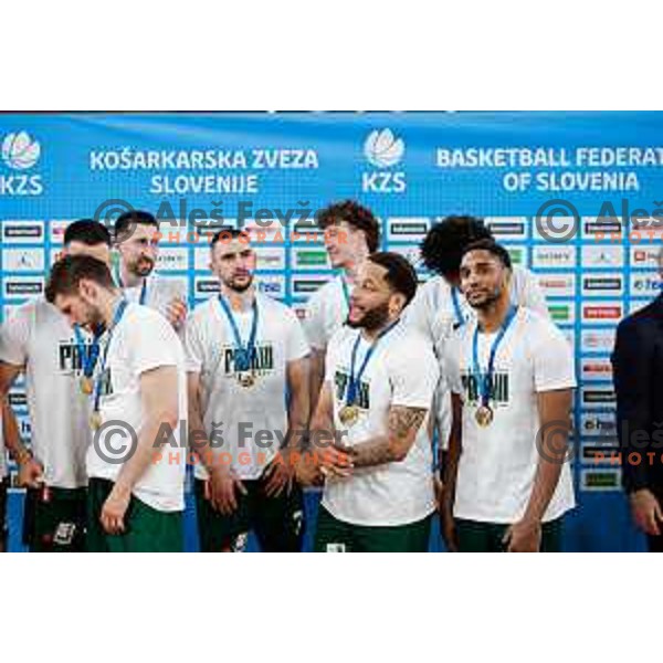 in action during fourth match of the Finals of OTP Bank League 2024/2025 between Cedevita Olimpija and Krka in SRC Stozice, Ljubljana, Slovenia on June 9, 2025